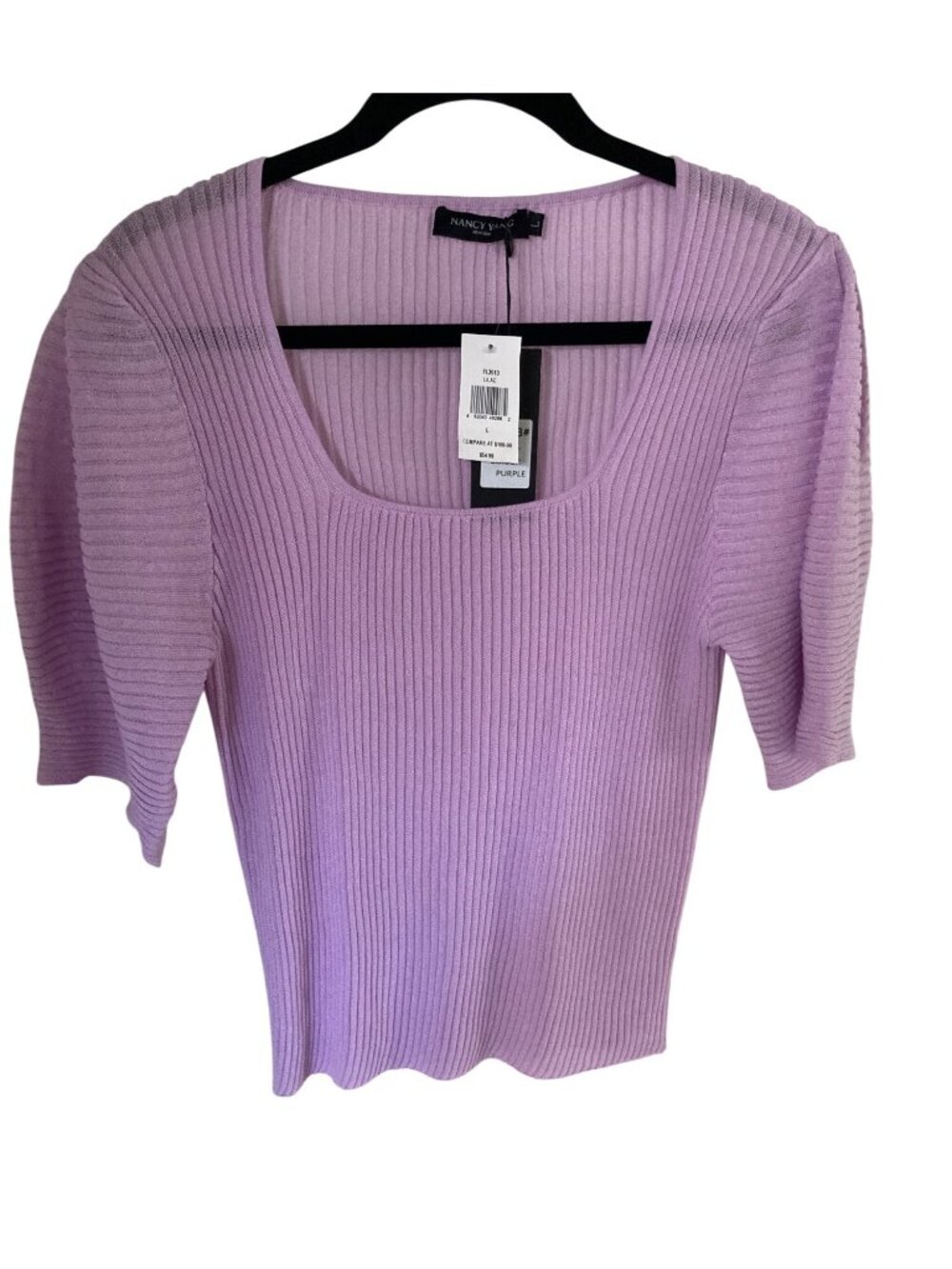 Nancy Yang Women's Purple Lilac Puff Sleeve Knit Blouse Large  NWT
